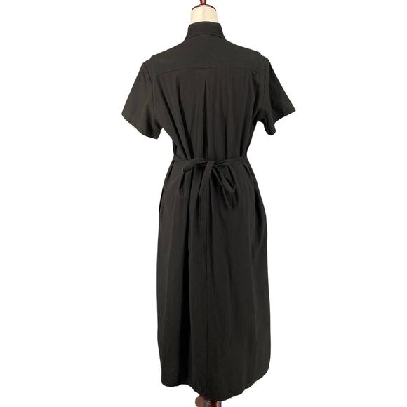 Vtg 80s 90s Two Potato Button Down Tie Back Short Sleeve Maxi Dress XS Black NOS - Picture 3 of 16